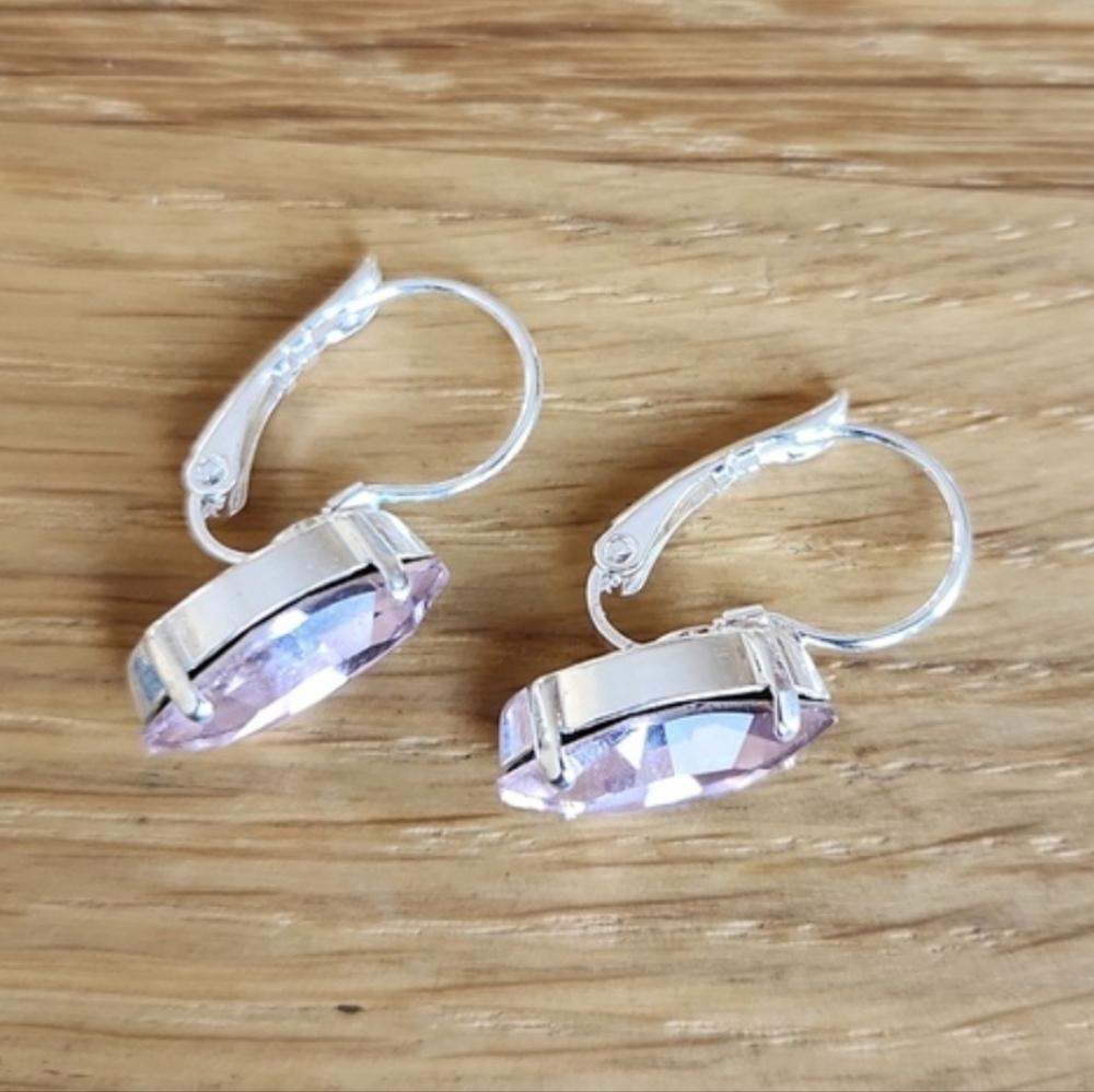 Silver Lever Back Drop Earrings, Light Pink Crystals, Hand Crafted - Picture 4 of 9